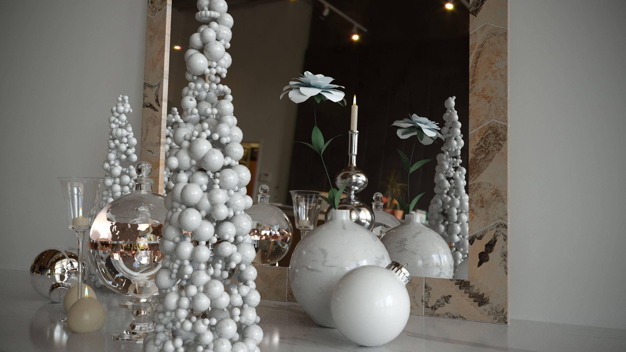 New Year decoration with candles 3D model_2