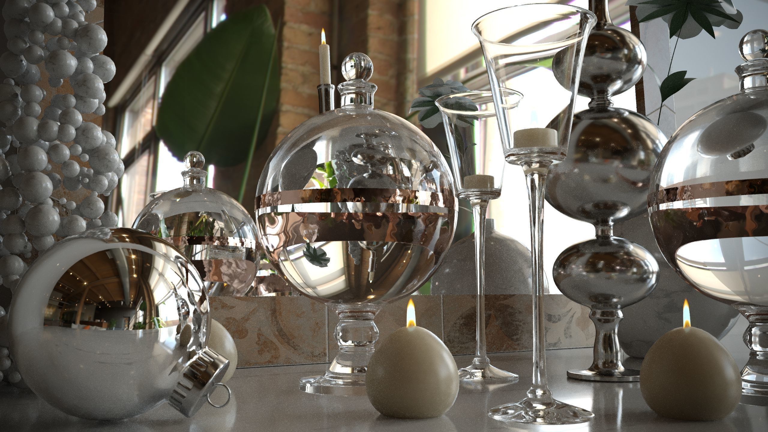 New Year decoration with candles 3D model_3