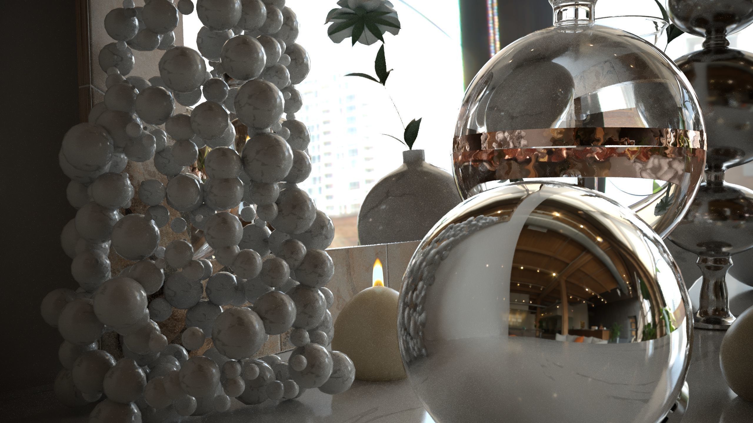 New Year decoration with candles 3D model_5