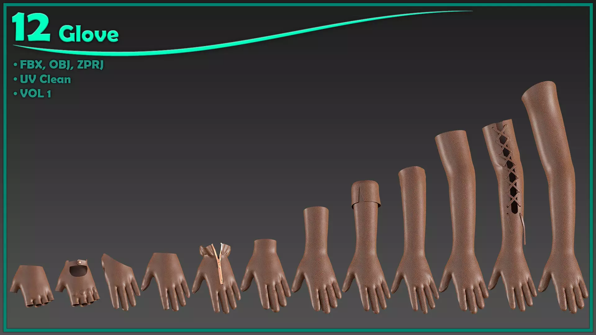 12 female glove Low-poly 3D model_0