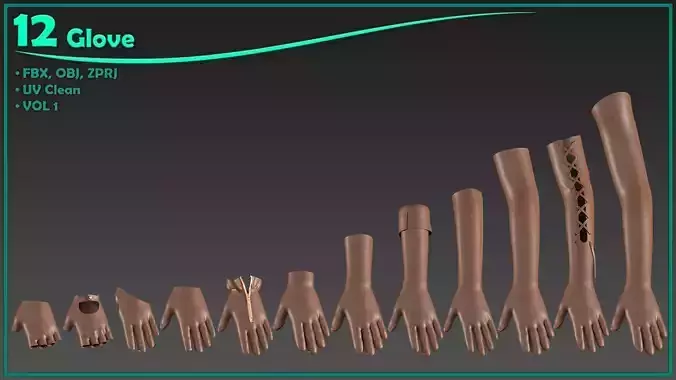 12 female glove Low-poly 3D model 12 female glove Low-poly 3D model