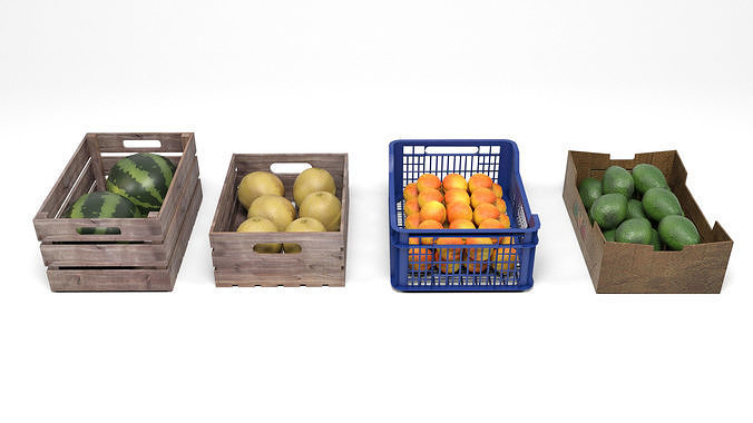 Fruit boxes Low-poly 3D model 4