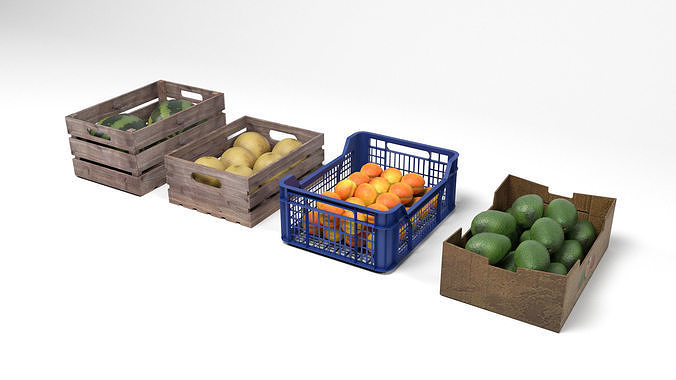 Fruit boxes Low-poly 3D model 2