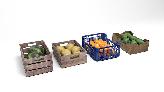 Fruit boxes Low-poly 3D model 3
