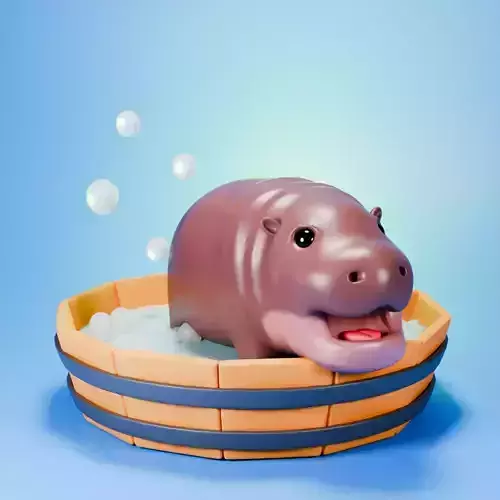 Mini hippo take a bath 3D model 3D model
