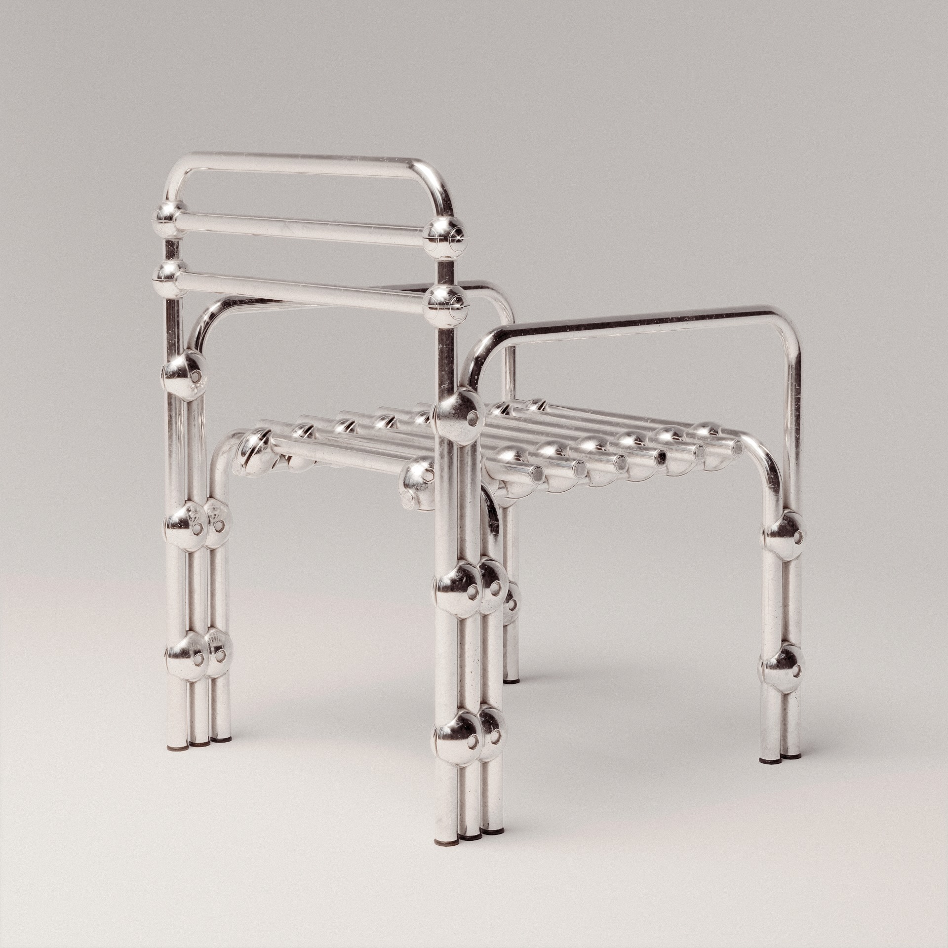 Chromed Lounge Chair Low-poly 3D model_3