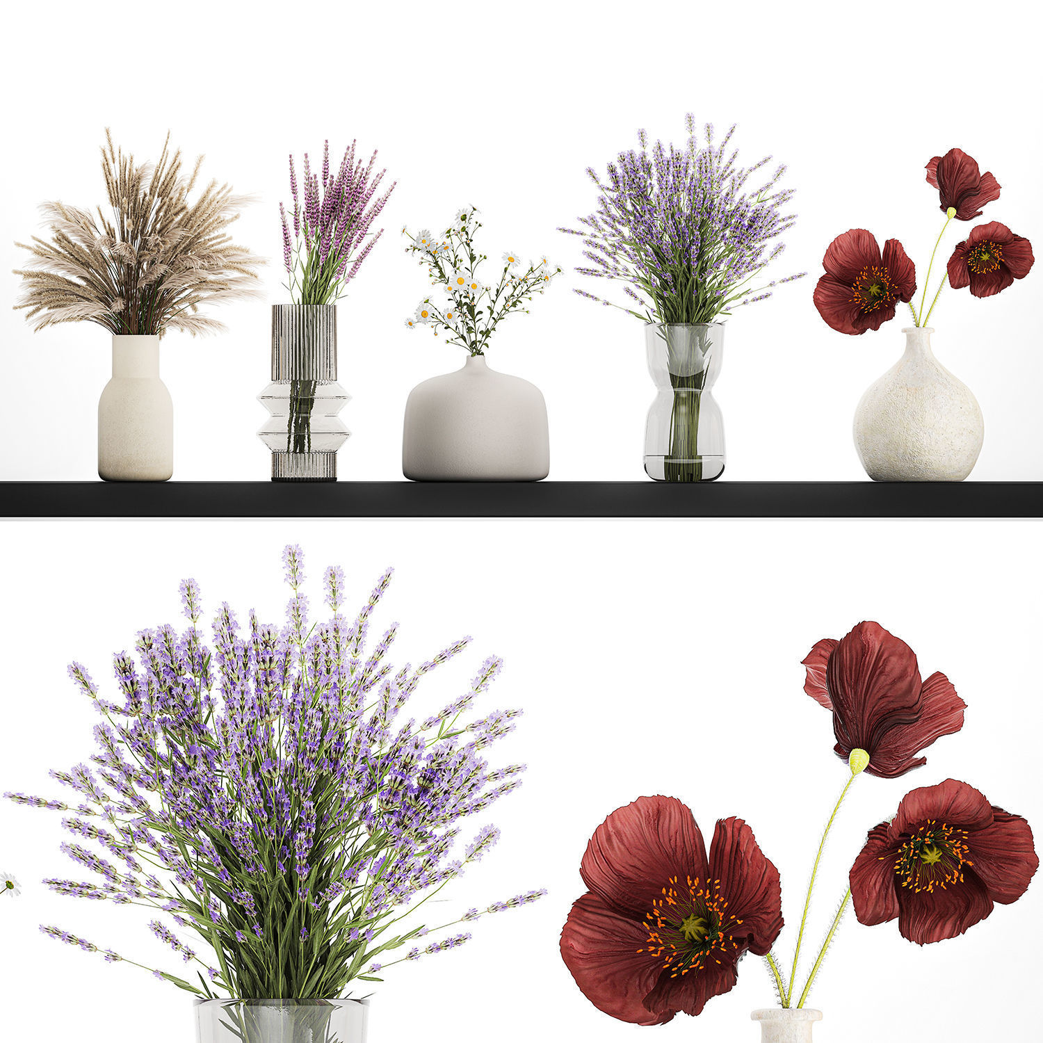 Collection Of Small Bouquets Of Flowers Vases 476 3D model_6