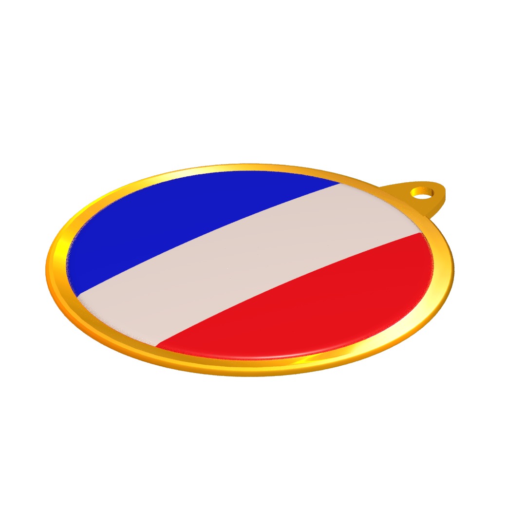 France Flag Golden Medal Badge 3D model_8