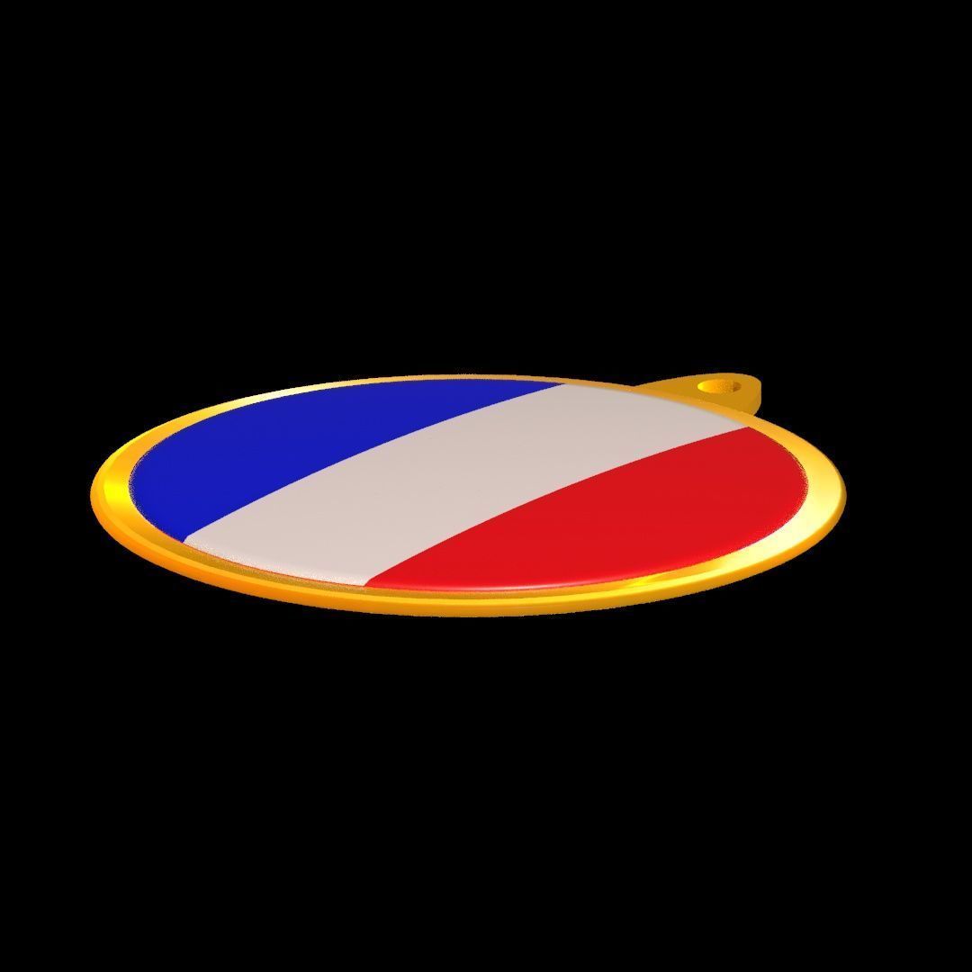 France Flag Golden Medal Badge 3D model_27