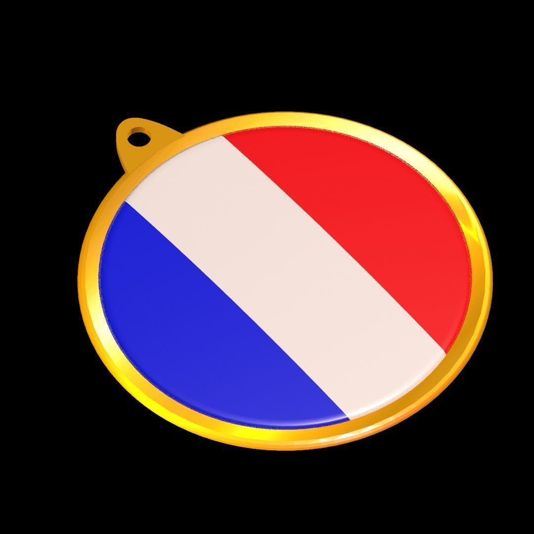 France Flag Golden Medal Badge 3D model_17