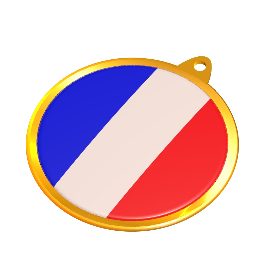 France Flag Golden Medal Badge 3D model_3