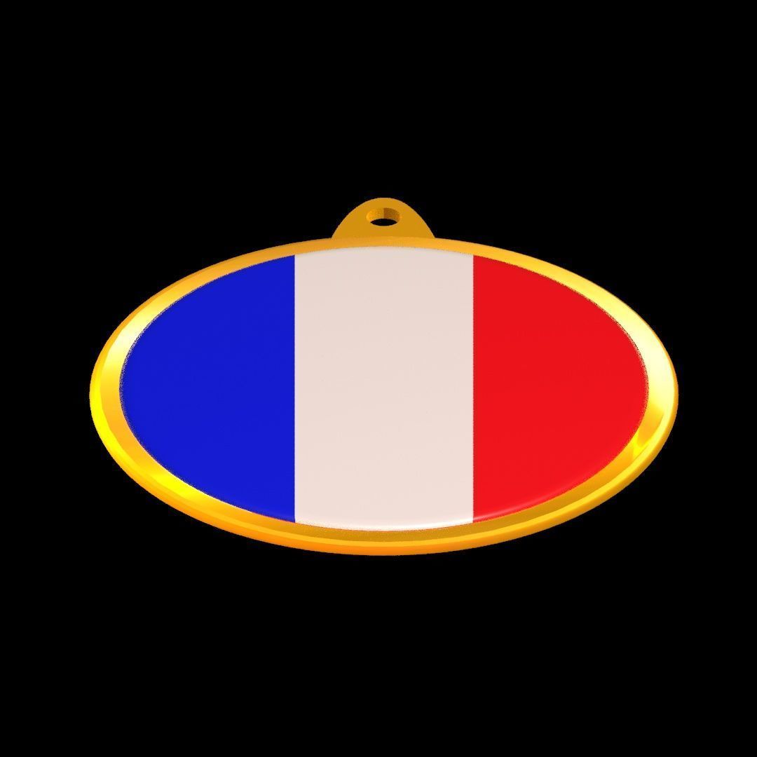 France Flag Golden Medal Badge 3D model_26