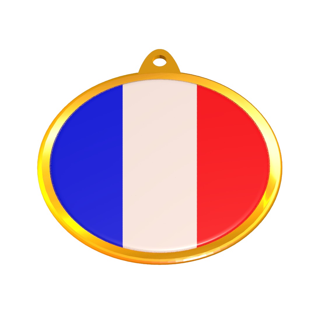 France Flag Golden Medal Badge 3D model_4