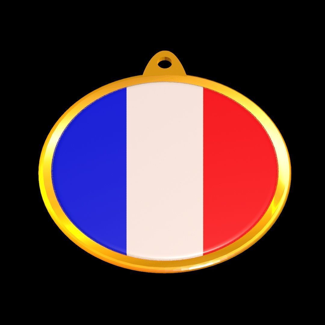 France Flag Golden Medal Badge 3D model_16