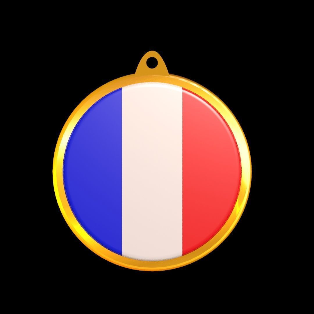 France Flag Golden Medal Badge 3D model_19
