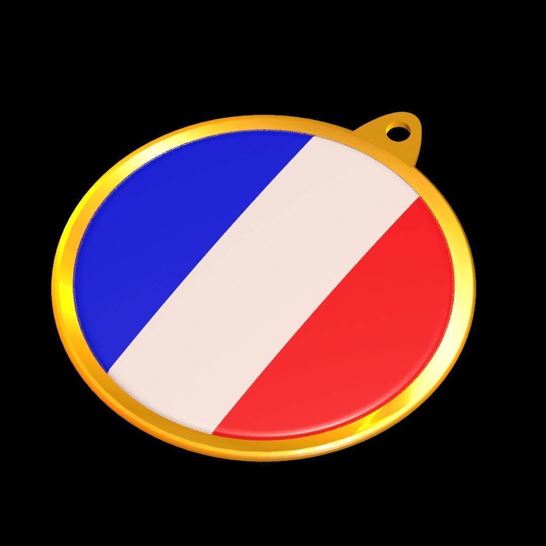 France Flag Golden Medal Badge 3D model_18