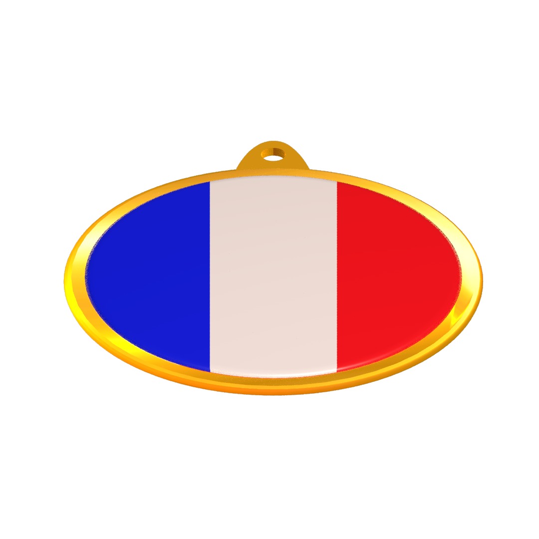 France Flag Golden Medal Badge 3D model_2
