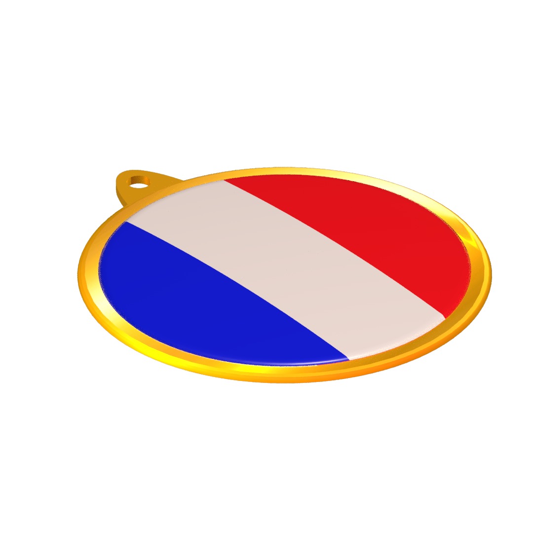France Flag Golden Medal Badge 3D model_11