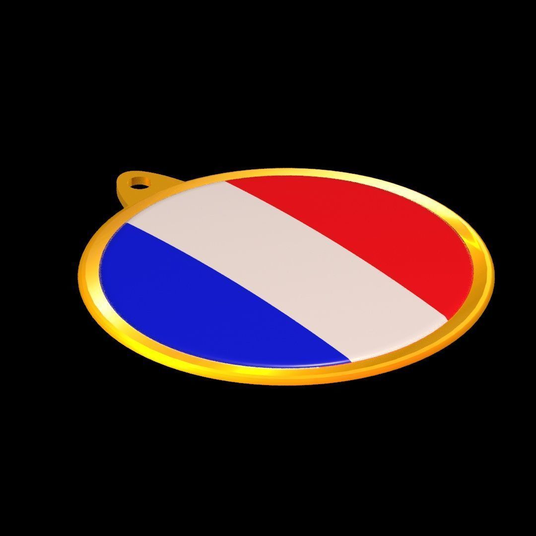 France Flag Golden Medal Badge 3D model_13