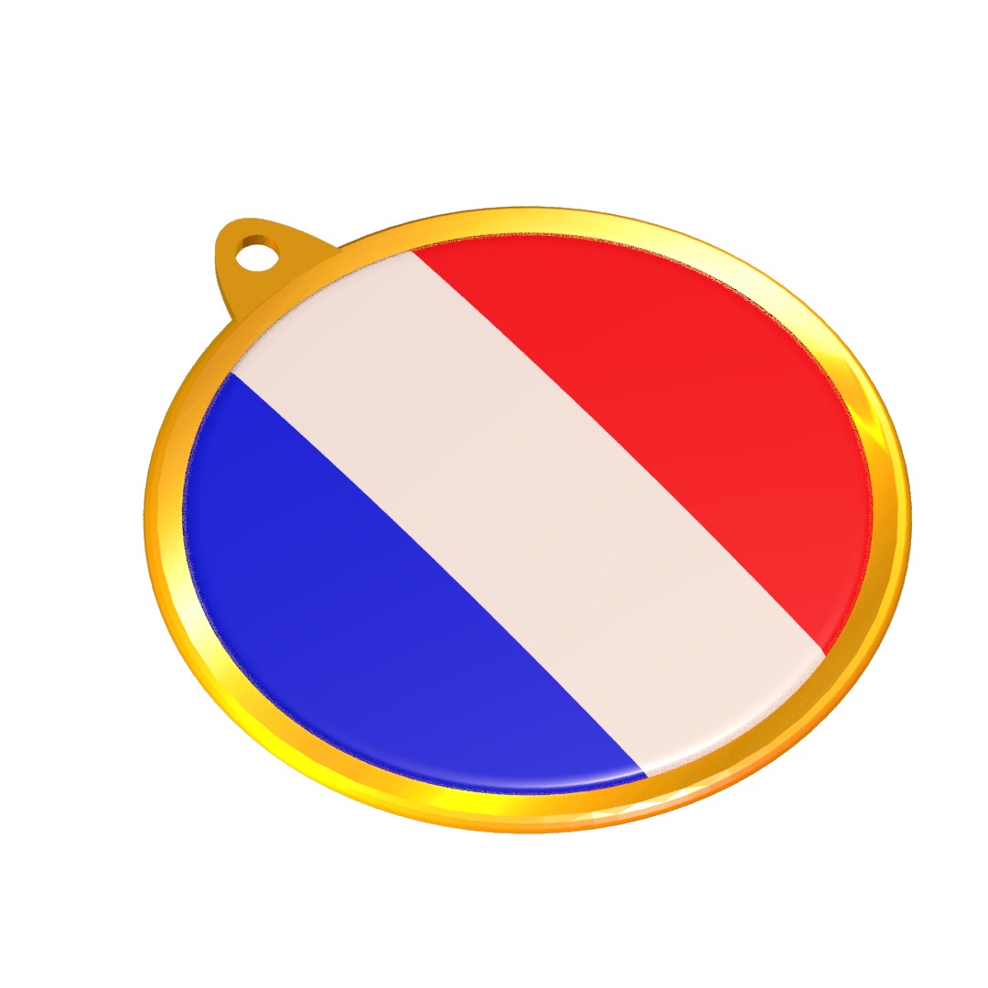 France Flag Golden Medal Badge 3D model_1