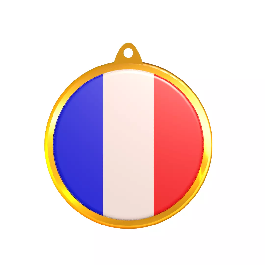 France Flag Golden Medal Badge 3D model_0