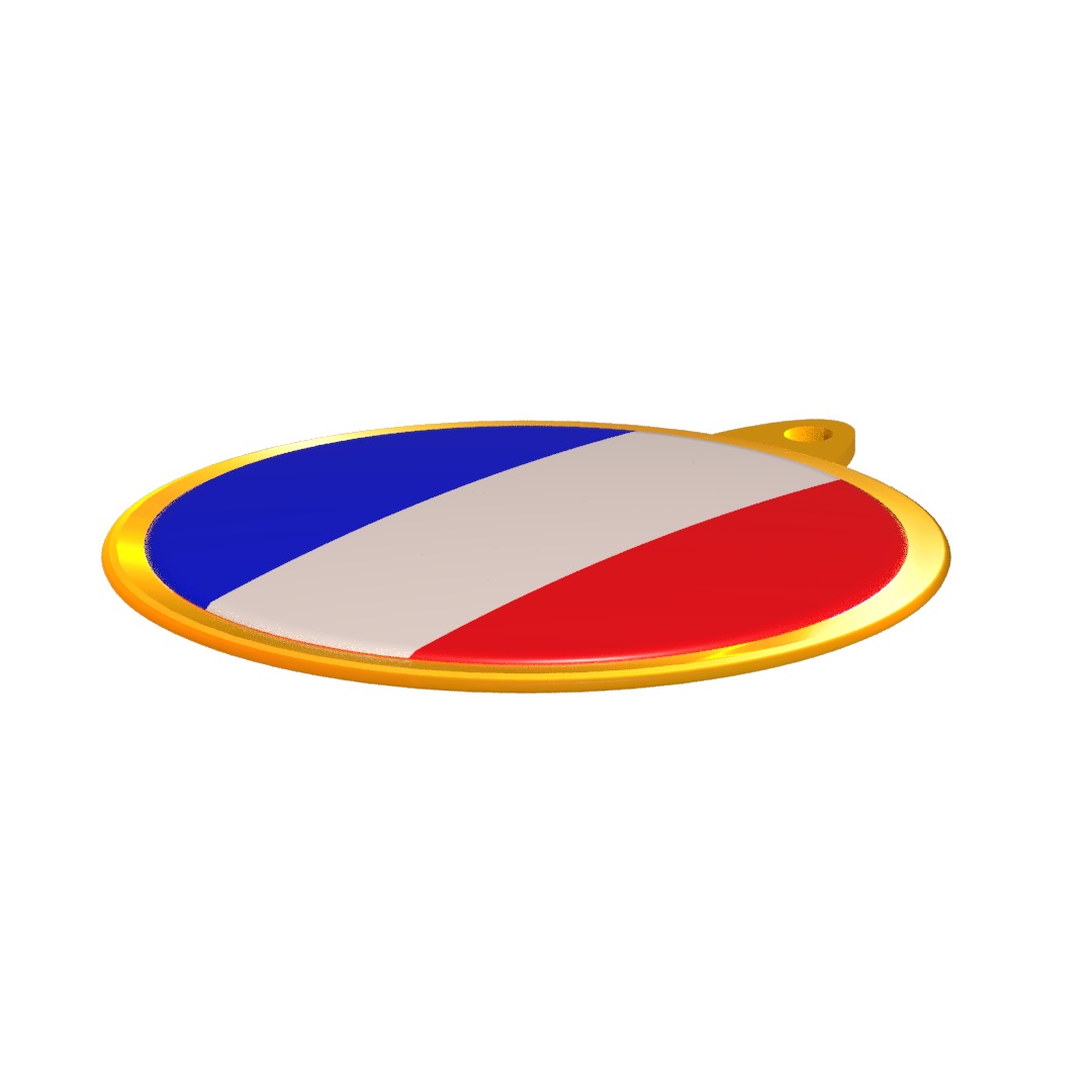 France Flag Golden Medal Badge 3D model_10