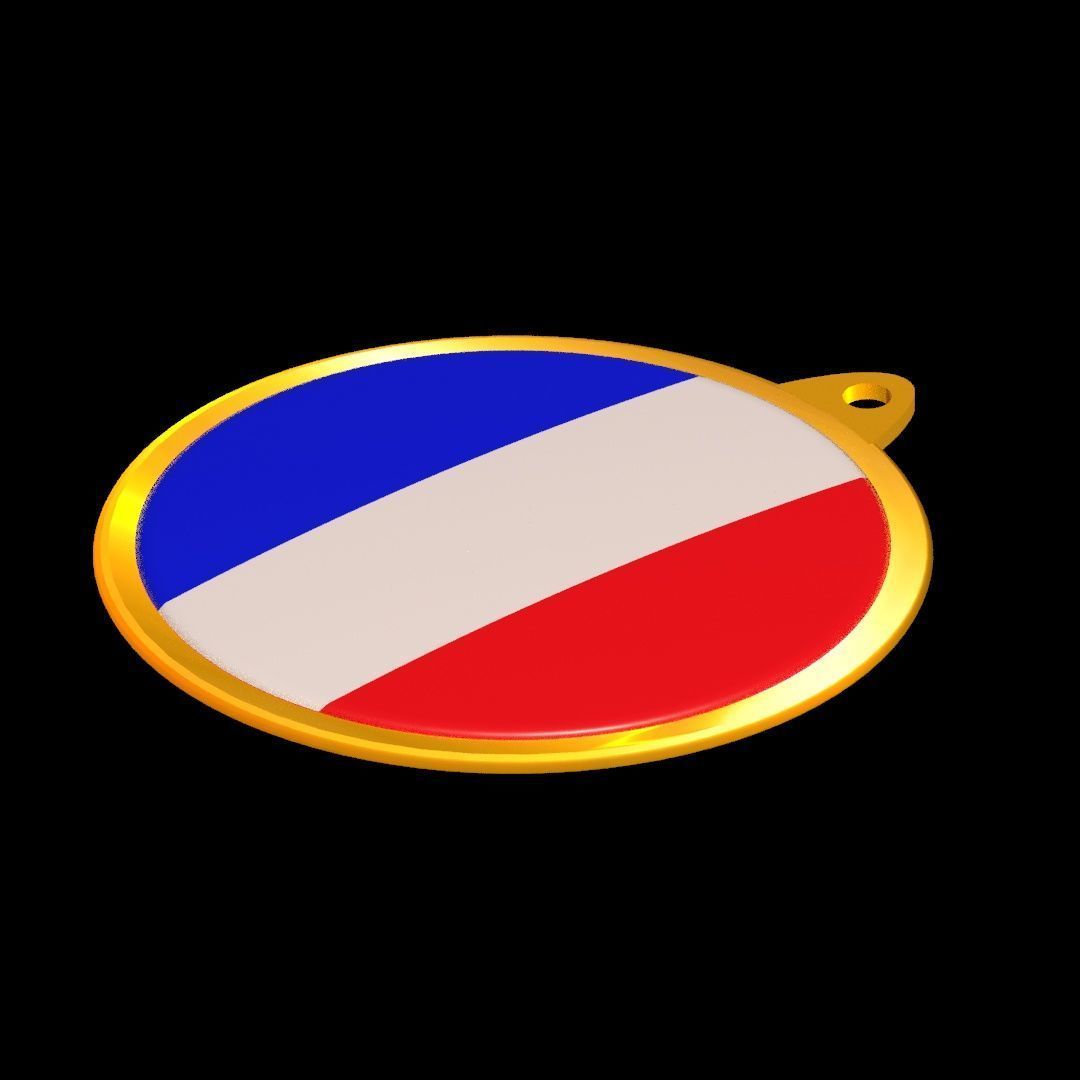 France Flag Golden Medal Badge 3D model_12