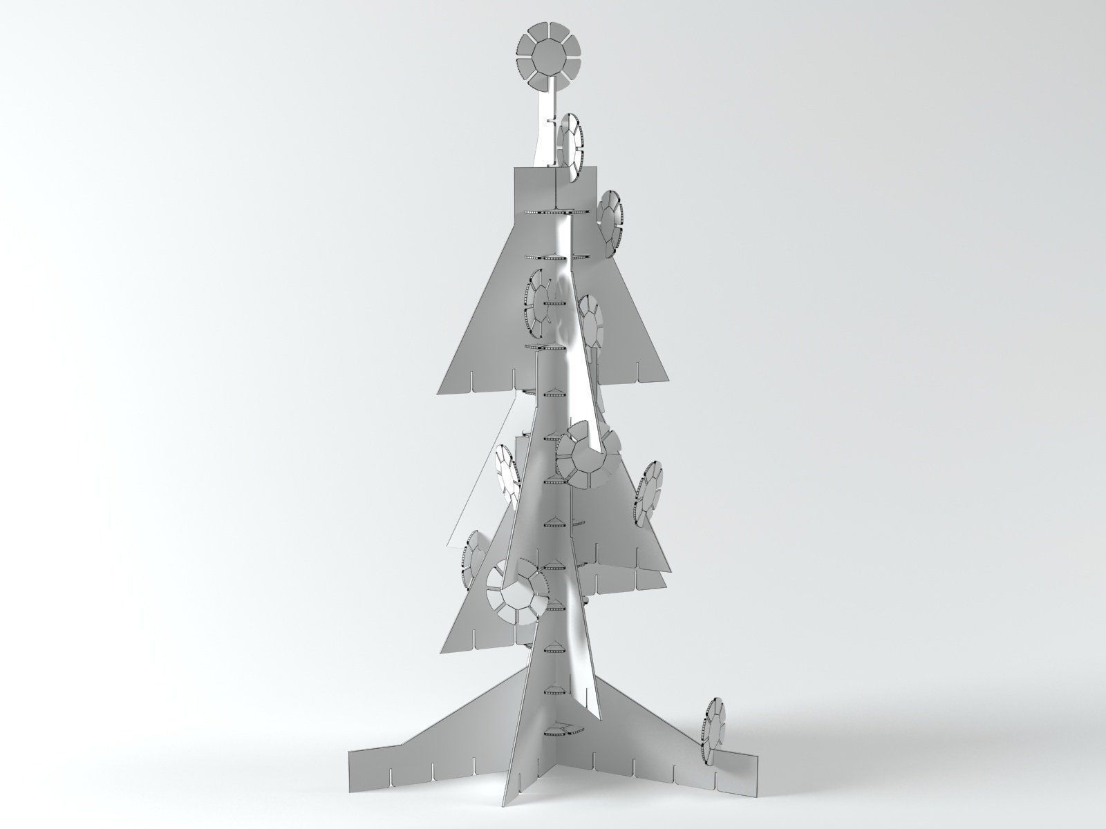 Cardboard Christmas Tree with Snowflakes 3D model_1