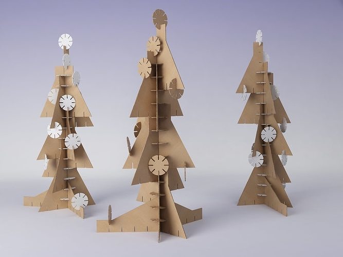 Cardboard Christmas Tree with Snowflakes 3D model
