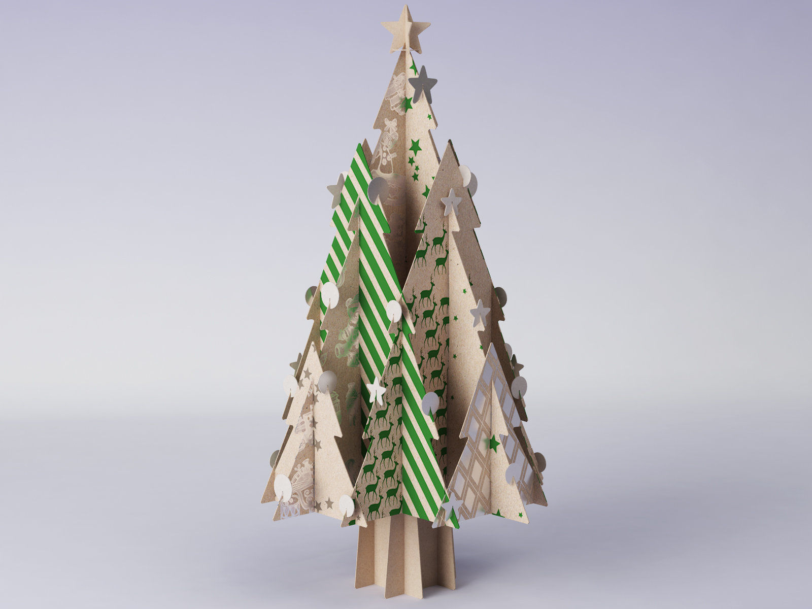 Cardboard Christmas Tree with Stars 3D model_2