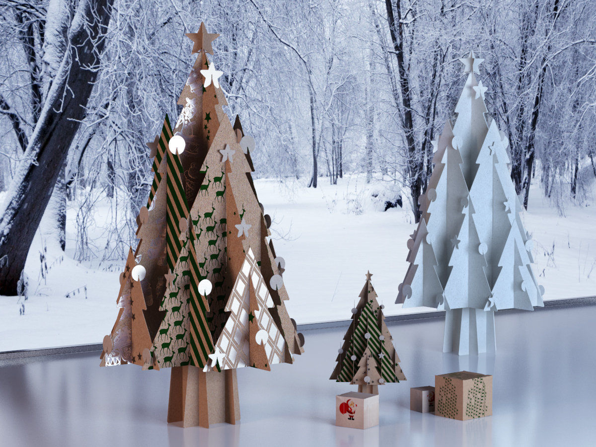 Cardboard Christmas Tree with Stars 3D model_1
