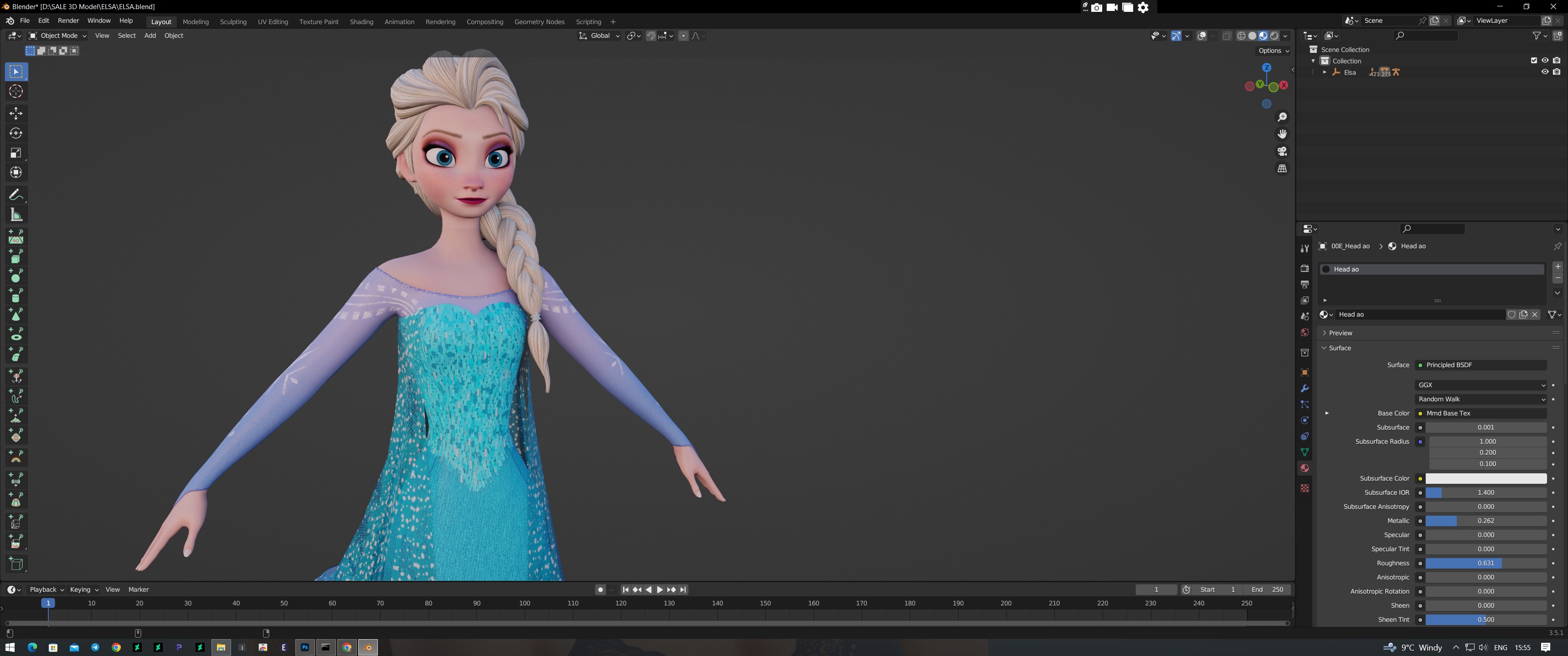 Elsa Frozen 3D Model Low-poly 3D model_5