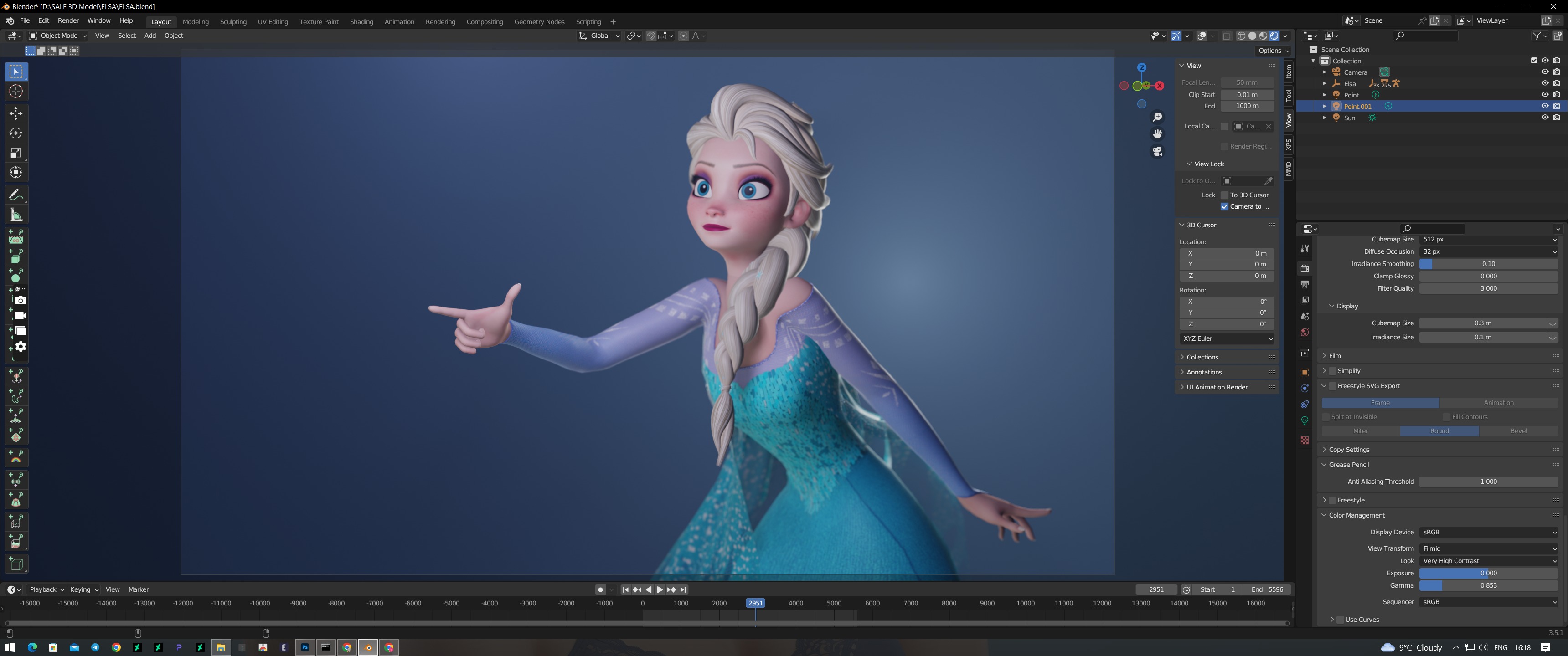 Elsa Frozen 3D Model Low-poly 3D model_6
