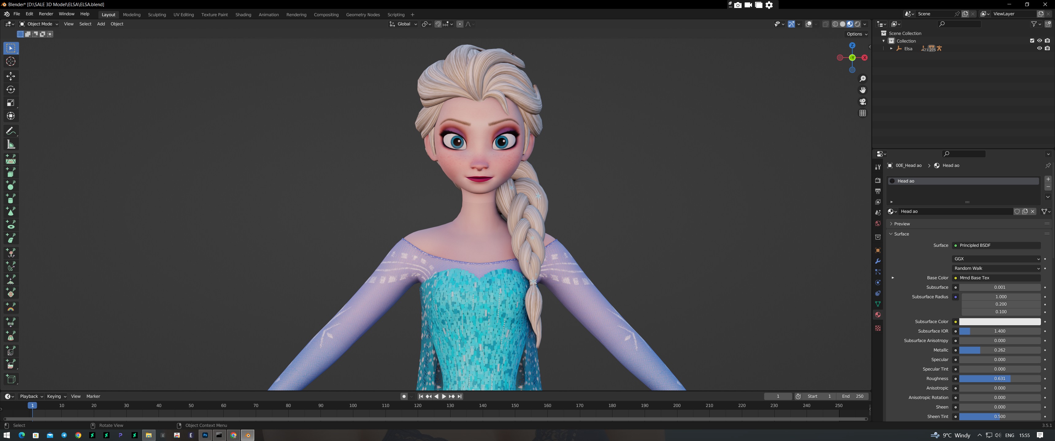 Elsa Frozen 3D Model Low-poly 3D model_21