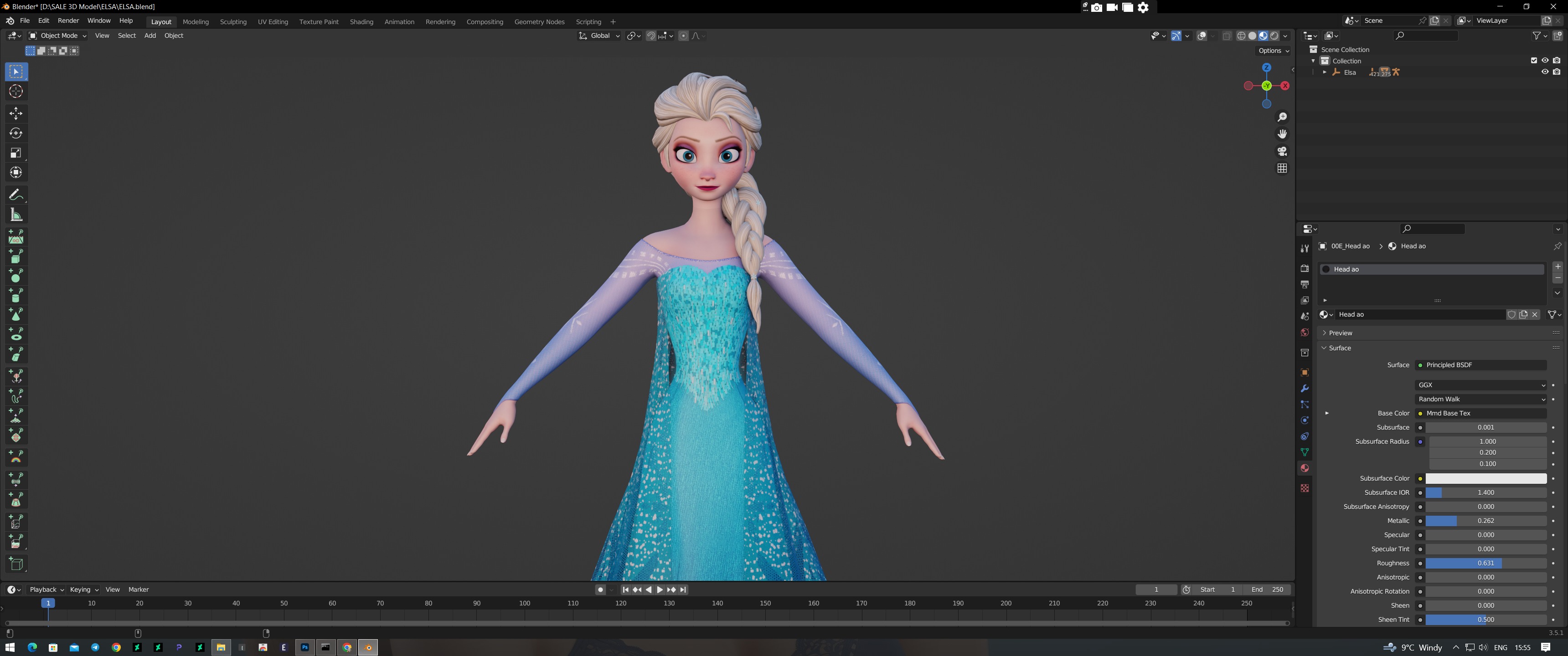 Elsa Frozen 3D Model Low-poly 3D model_18