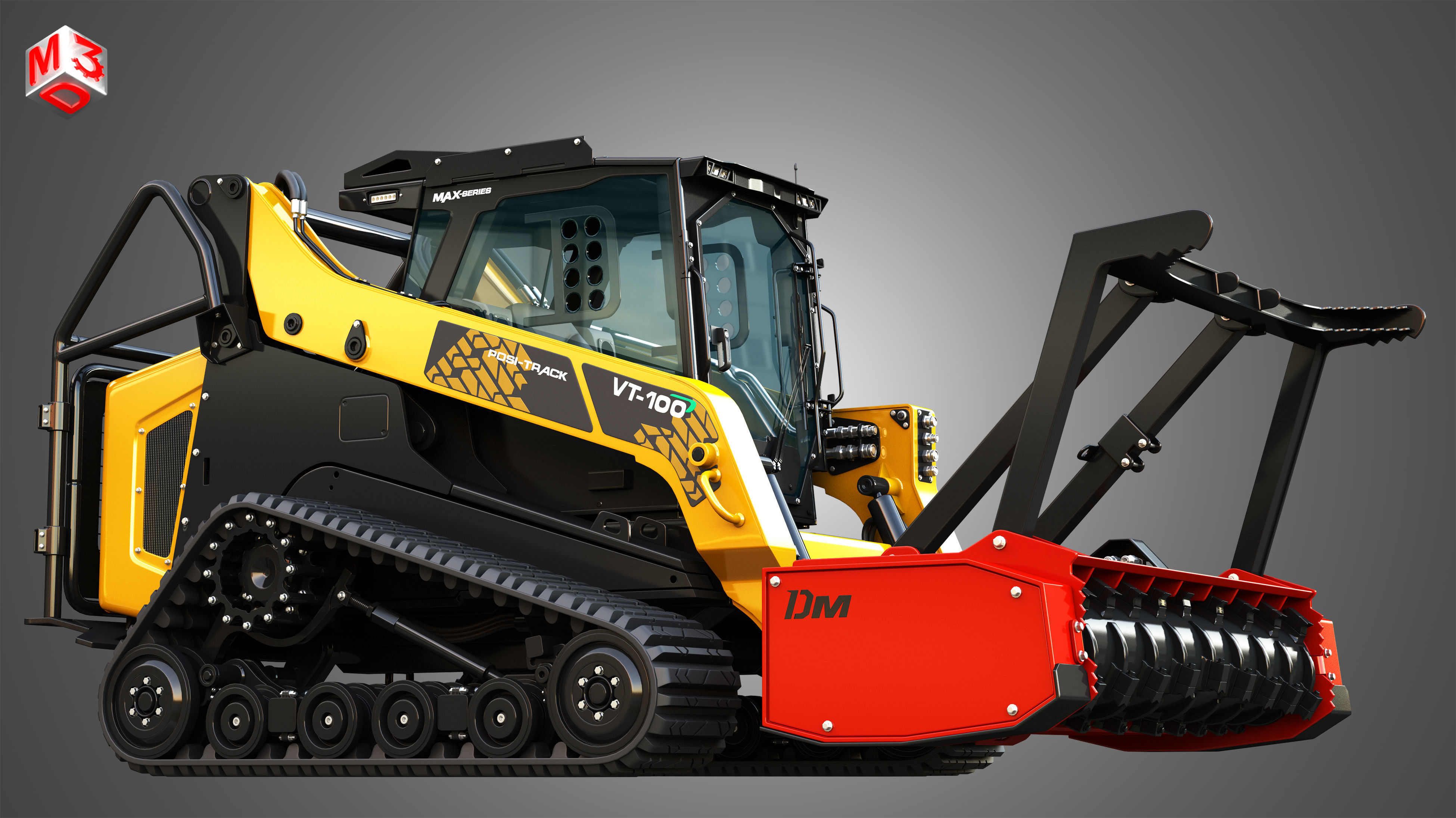 VT-100 Compact Track Loader with Forestry Package - Drum Mulcher 3D model_8