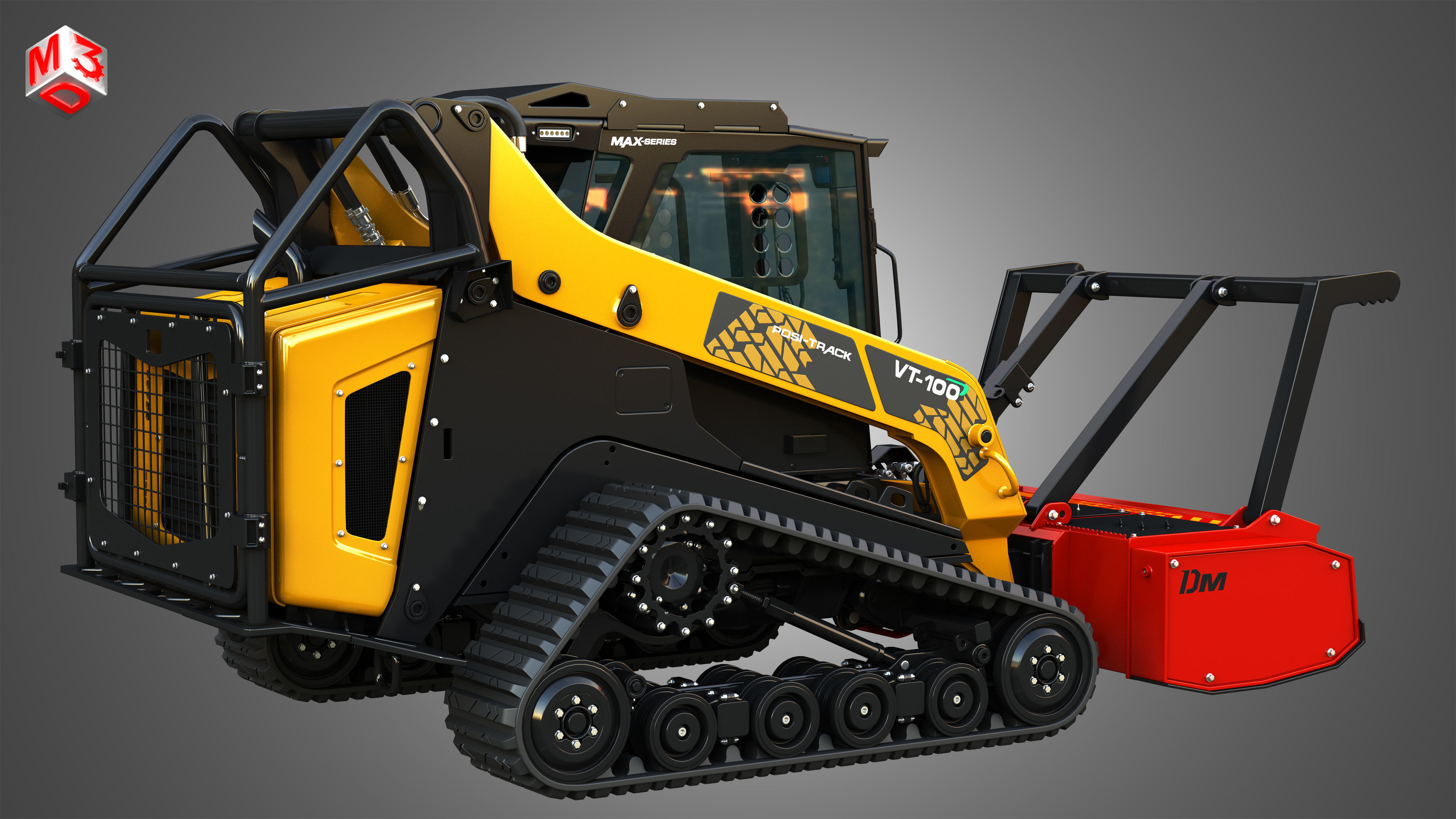 VT-100 Compact Track Loader with Forestry Package - Drum Mulcher 3D model_15