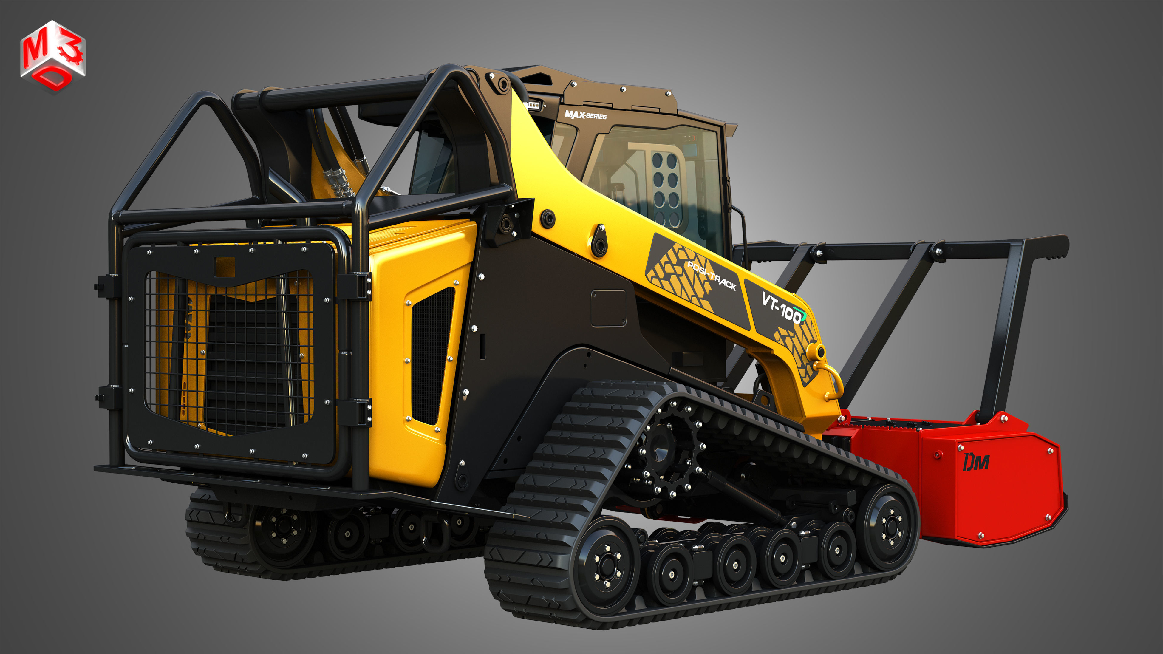 VT-100 Compact Track Loader with Forestry Package - Drum Mulcher 3D model_1