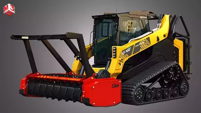 VT-100 Compact Track Loader with Forestry Package - Drum Mulcher 3D model
