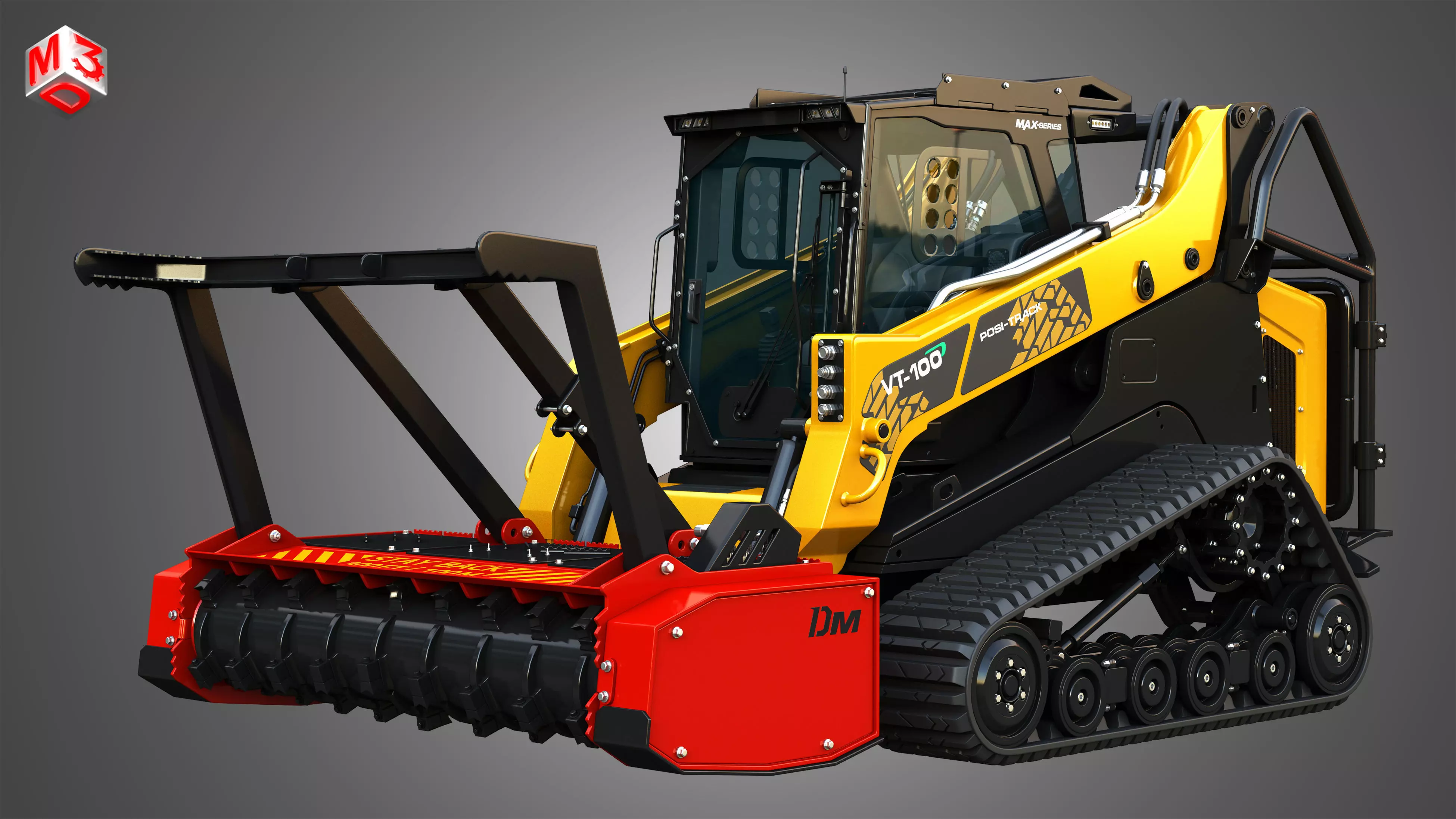 VT-100 Compact Track Loader with Forestry Package - Drum Mulcher 3D model_0