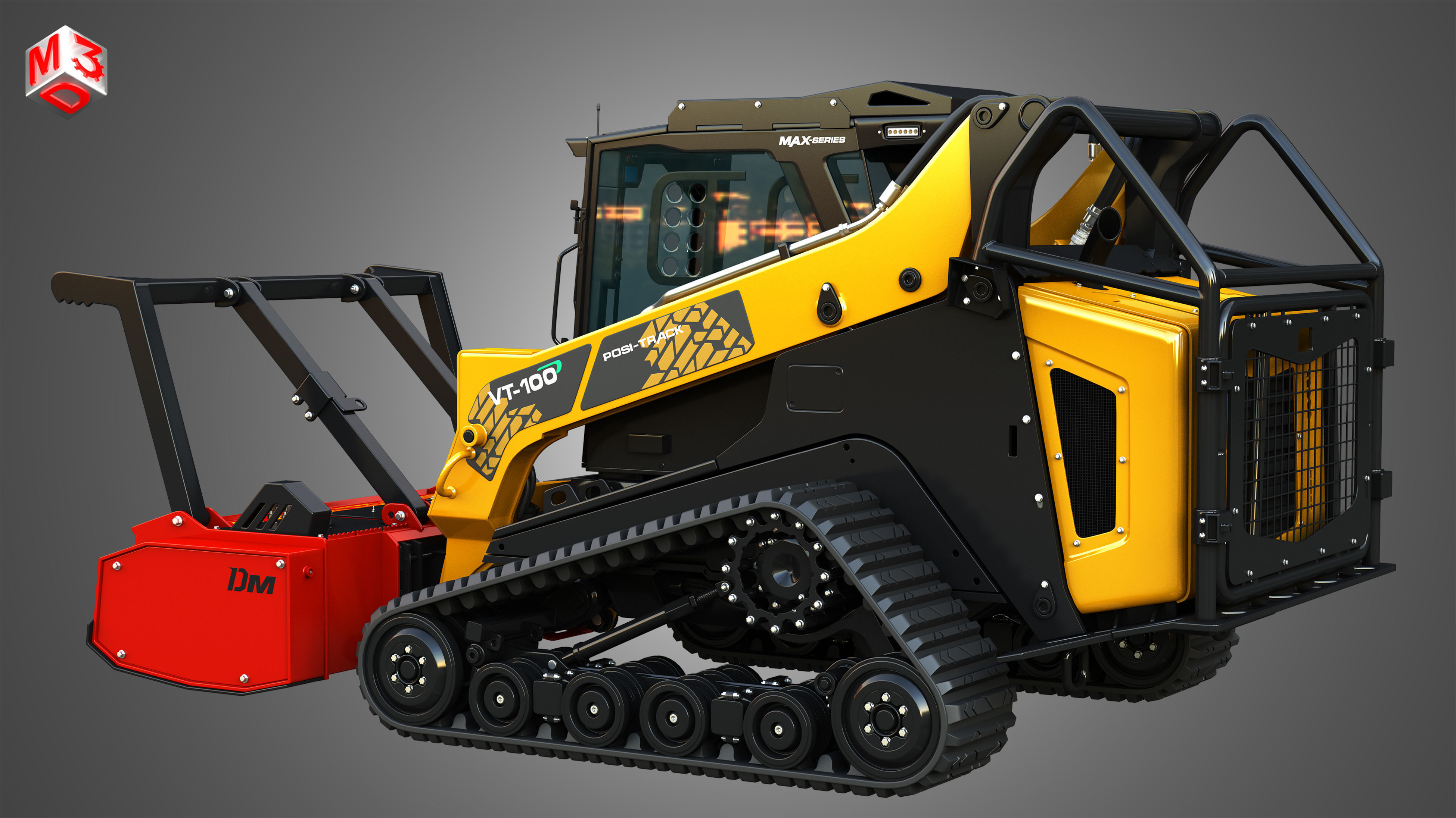 VT-100 Compact Track Loader with Forestry Package - Drum Mulcher 3D model_17