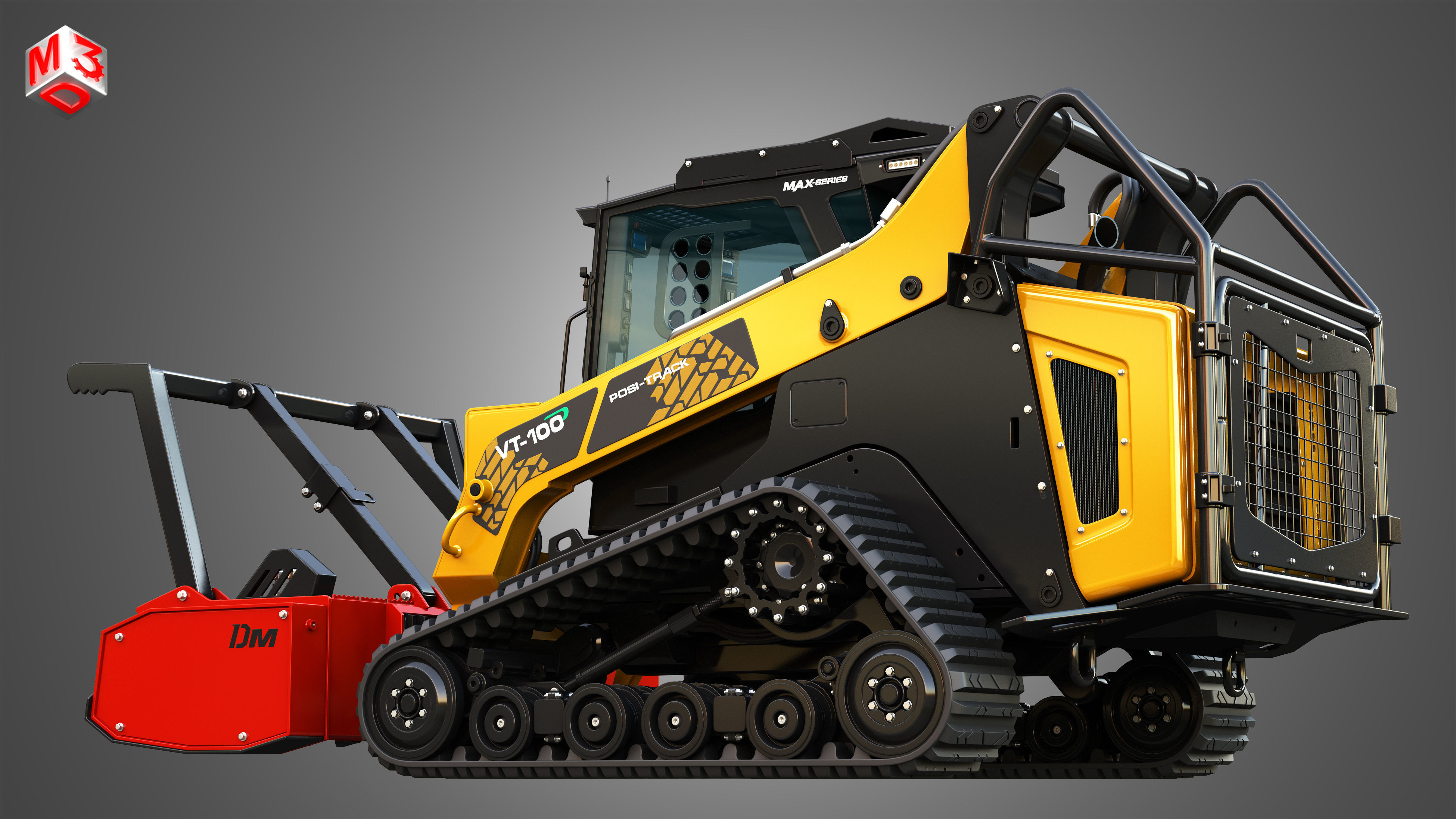 VT-100 Compact Track Loader with Forestry Package - Drum Mulcher 3D model_9