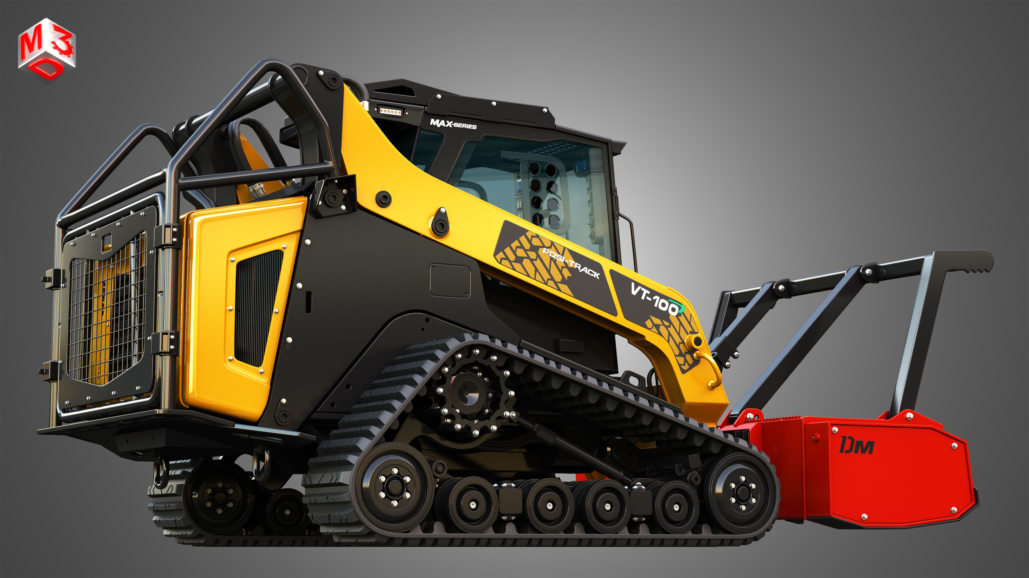 VT-100 Compact Track Loader with Forestry Package - Drum Mulcher 3D model_7