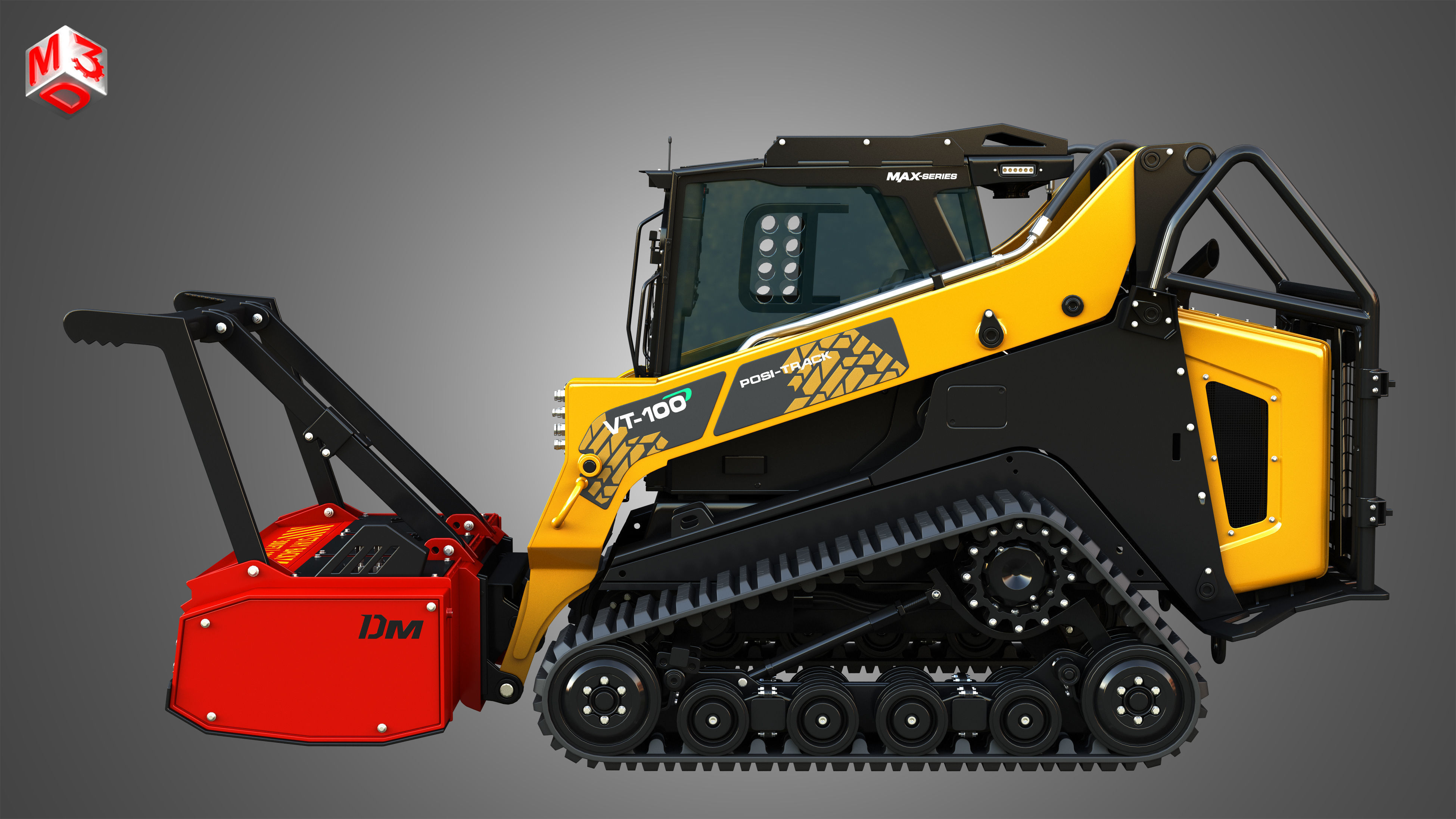 VT-100 Compact Track Loader with Forestry Package - Drum Mulcher 3D model_4