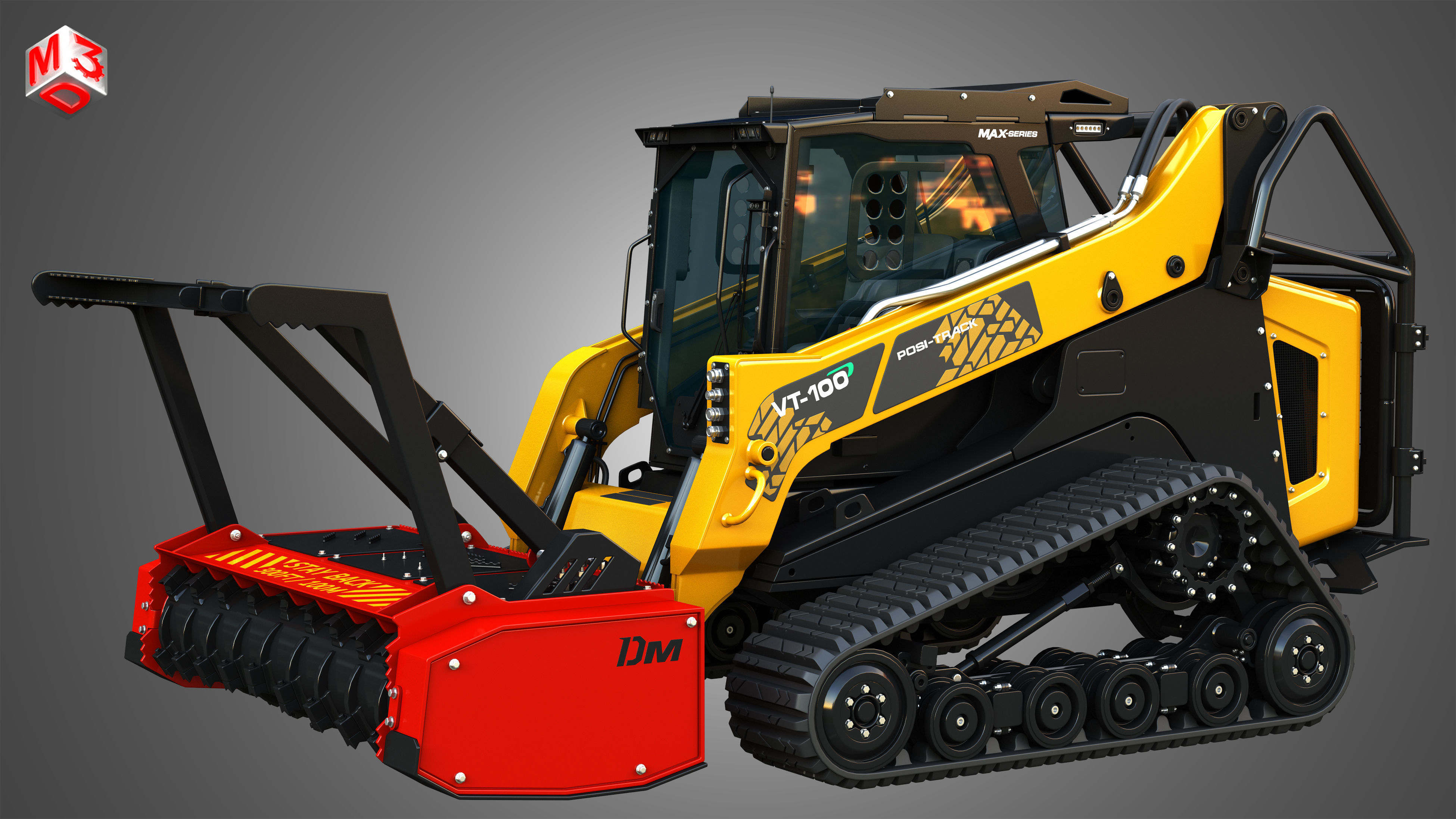 VT-100 Compact Track Loader with Forestry Package - Drum Mulcher 3D model_14