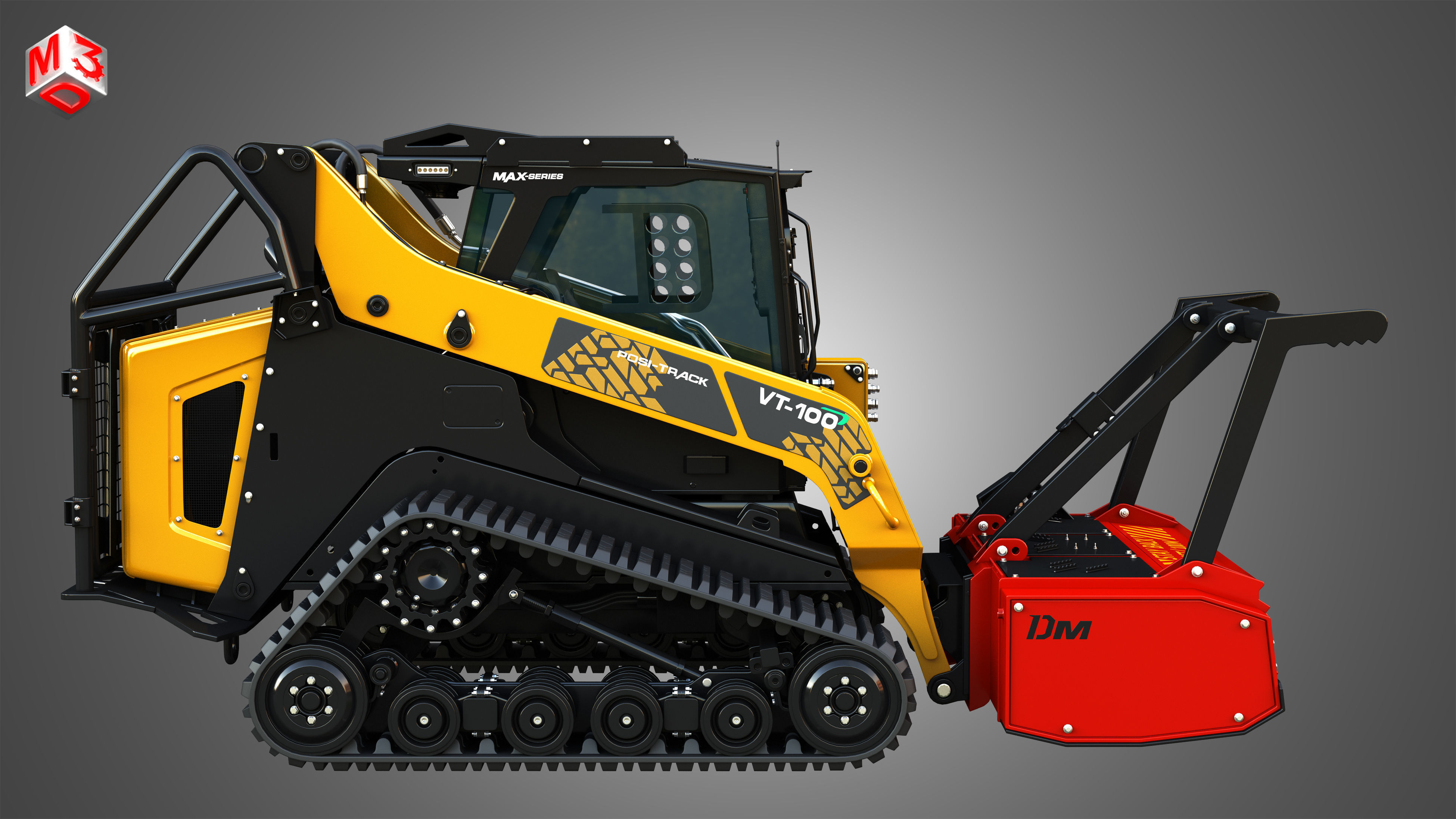 VT-100 Compact Track Loader with Forestry Package - Drum Mulcher 3D model_5