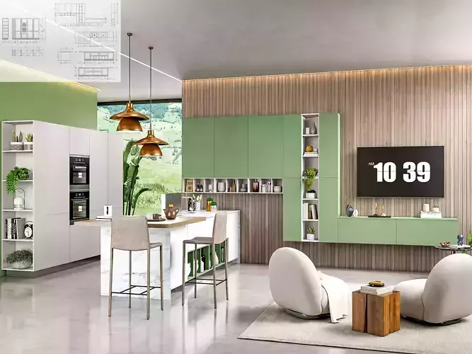 Kitchen fully parametric  Resizable manufacturable 0069 3D model
