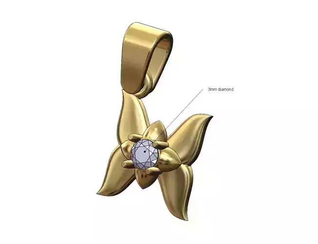 Spiked setting diamond butterfly pendant with bail 3D print model