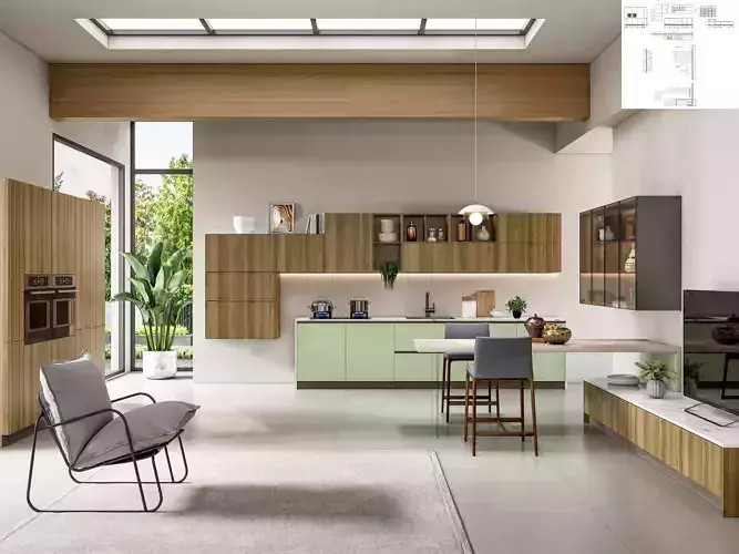 Kitchen fully parametric Resizable manufacturable 0071  3D model