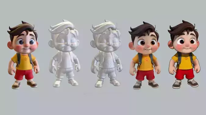cute cartoon boy with backpack 3D print model